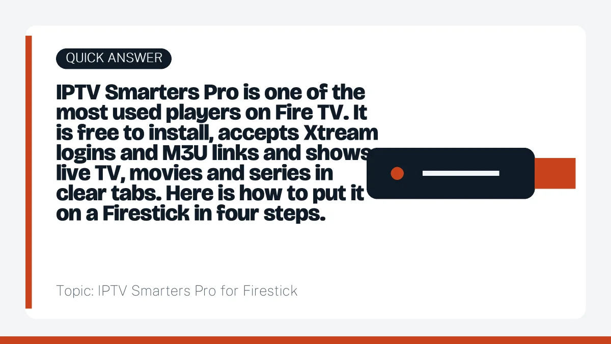 Quick answer: IPTV Smarters Pro for Firestick
